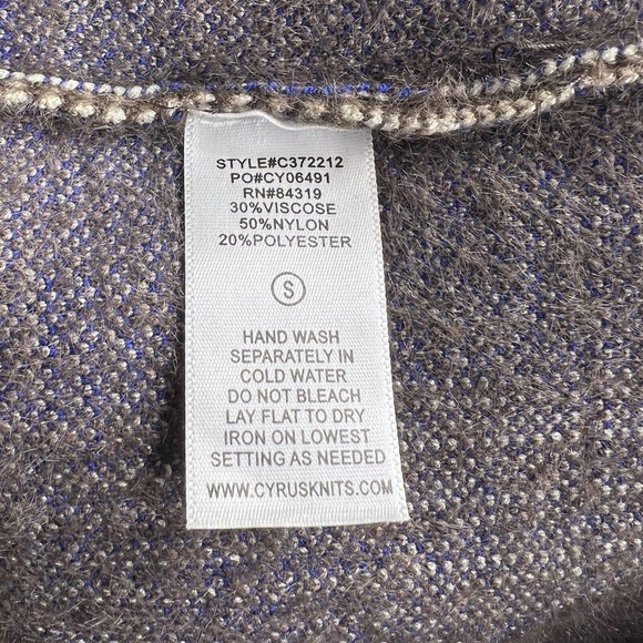 Cyrus Knits Brown & Blue Glen Plaid Collared Peacoat Sweater Jacket Sz S - Picture 8 of 11